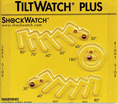 TILTWATCH. Indicateur d'inclinaison. Tiltwatch Plus. Shockwatch.  Sercalia