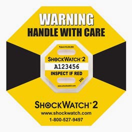 Indicateur d'impact - Shockwatch 2.  Rang de sensibilité. 5G, 10G, 15G, 25G, 37G, 50G, 75G - Sercalia