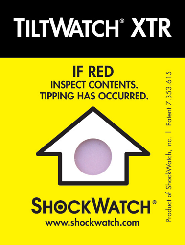 Tiltwatch. XTR. Indicateur de renversement. à usage unqique pour contrôler l'inclinasion. Shockwatch. Sercalia