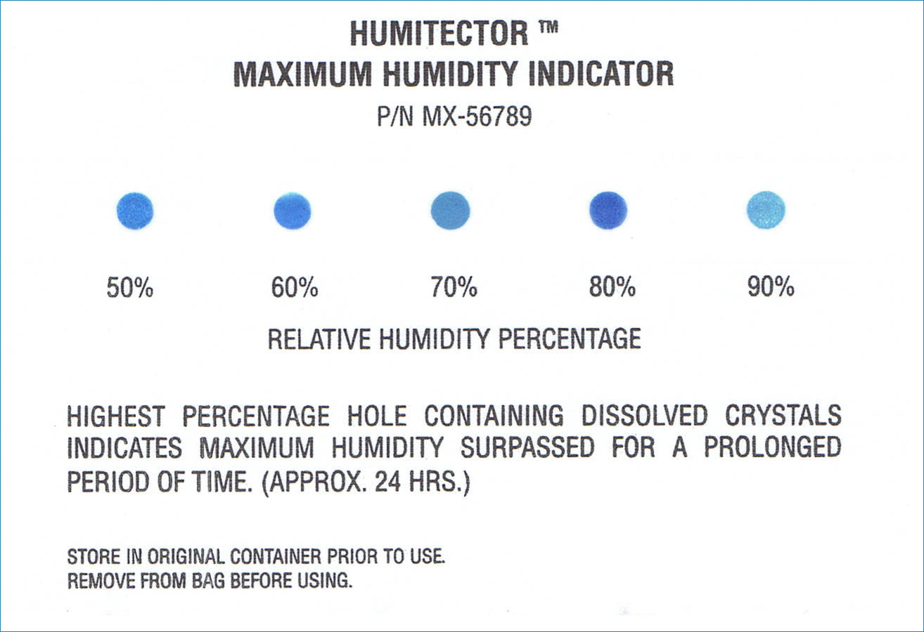 indicateurs d'humidité. Irréversibles.  Carte indicatrice d'humidité. Humitector.  Sercalia