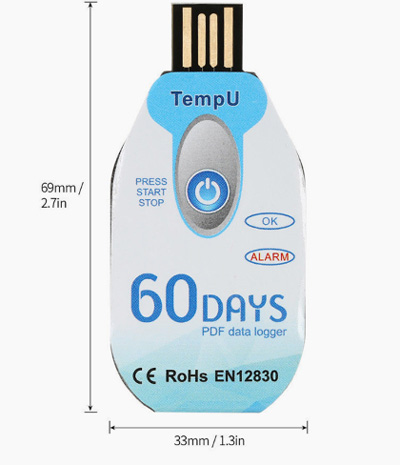TEMP U. USB temperature data logger.  Single-use. PDF  -Sercalia