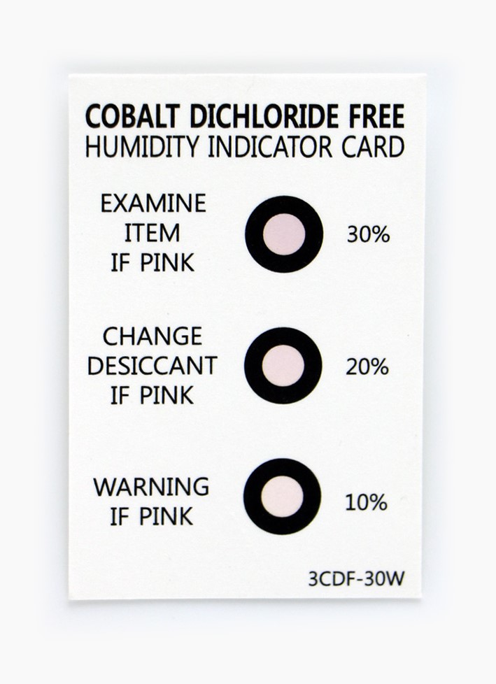 Humidity indicators. Cobalt dichloride free. Humidity indicator card. Sercalia