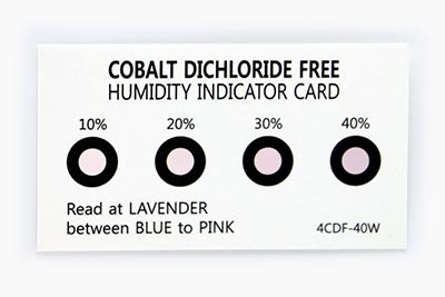 Reversible Humidity indicator 10-40. Cobalt dichloride free. Moisture indicator card. Sercalia