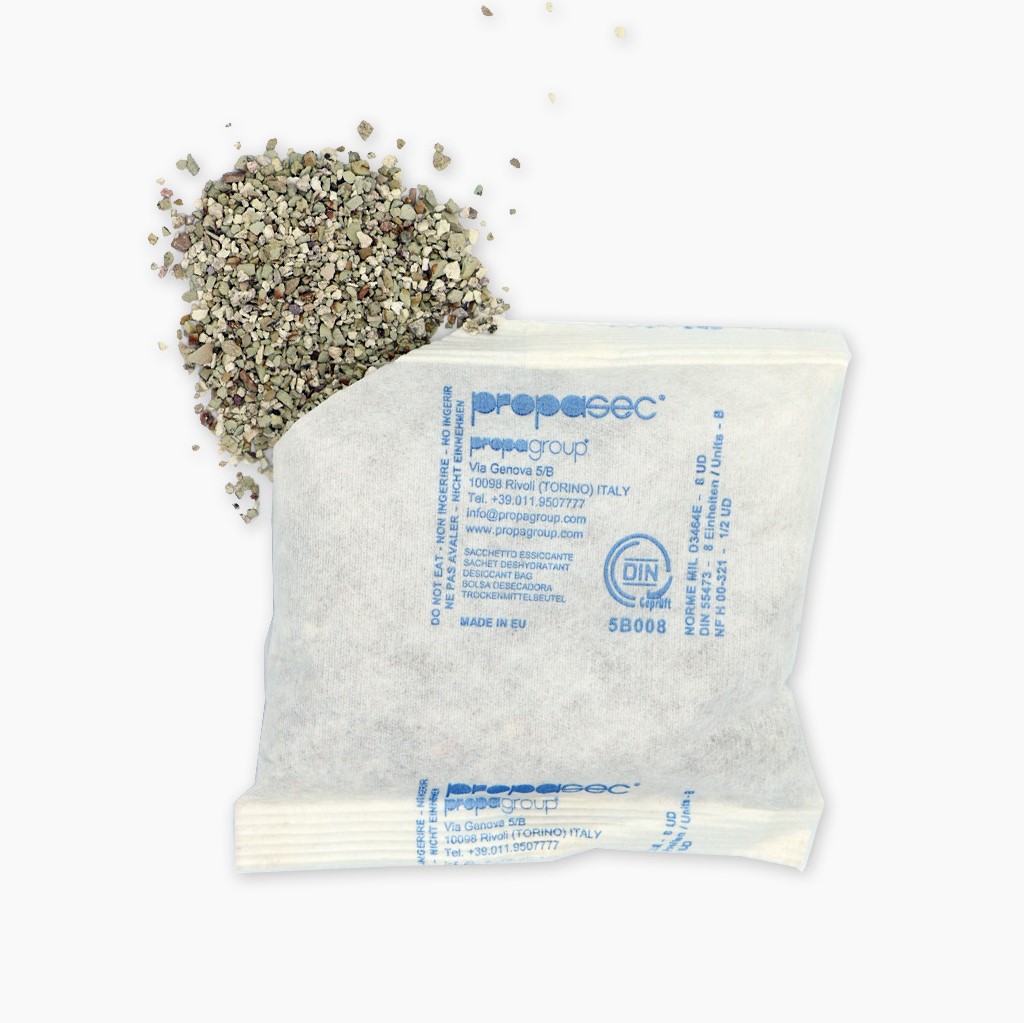 Desiccant clay. Desiccant pouch. Humidity indicator. Desiccant bags. Desiccant packs. Sercalia