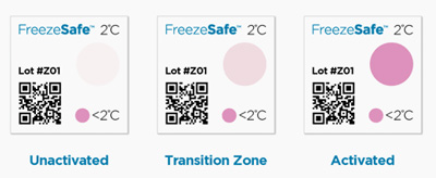 Indicateur température FreezeSafe. 2ºC. Jauge de température. Étiquettes de température. Sercalia